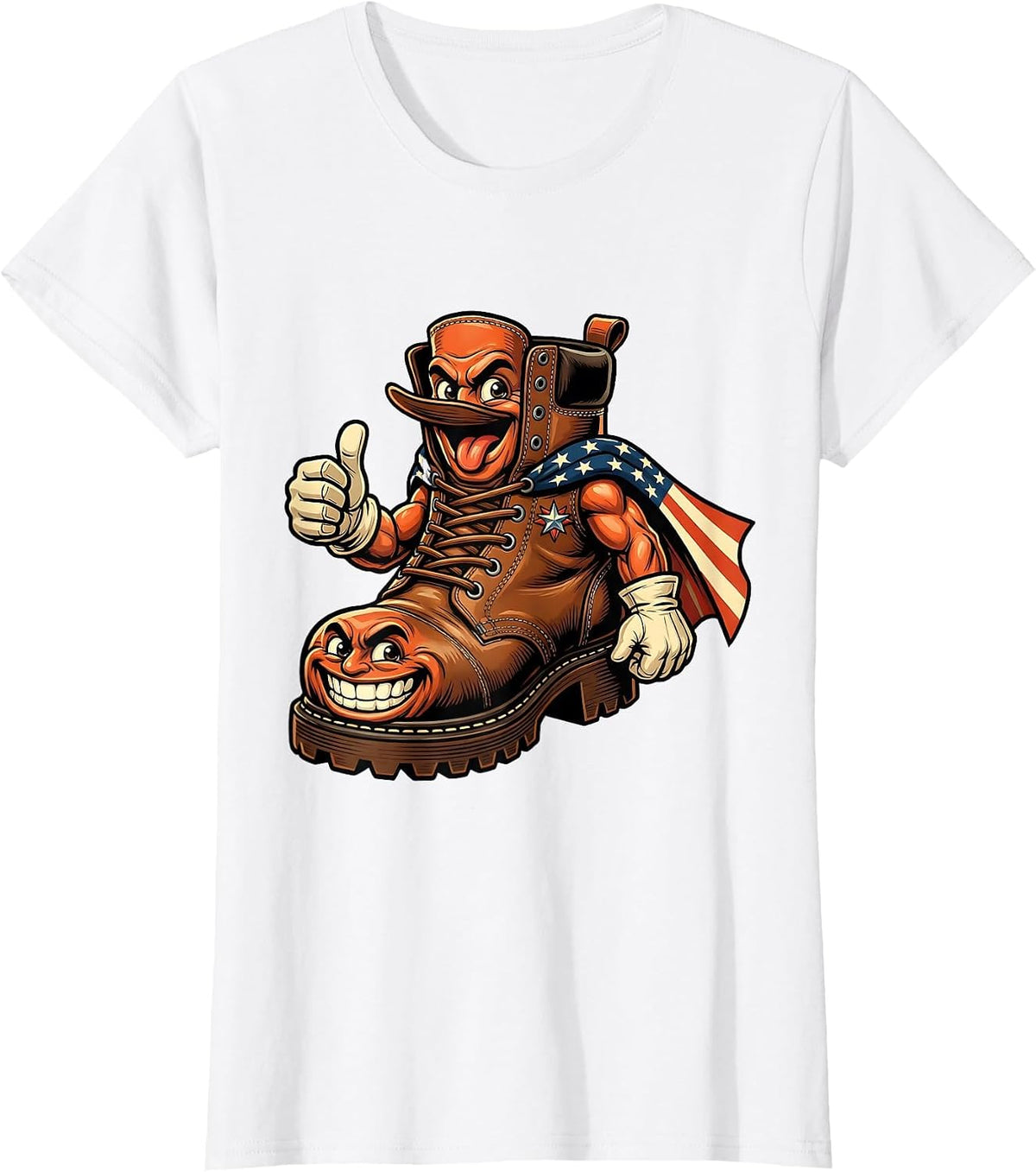 Labor Day Worn Work Boots American Flag Graphic T-Shirt - White