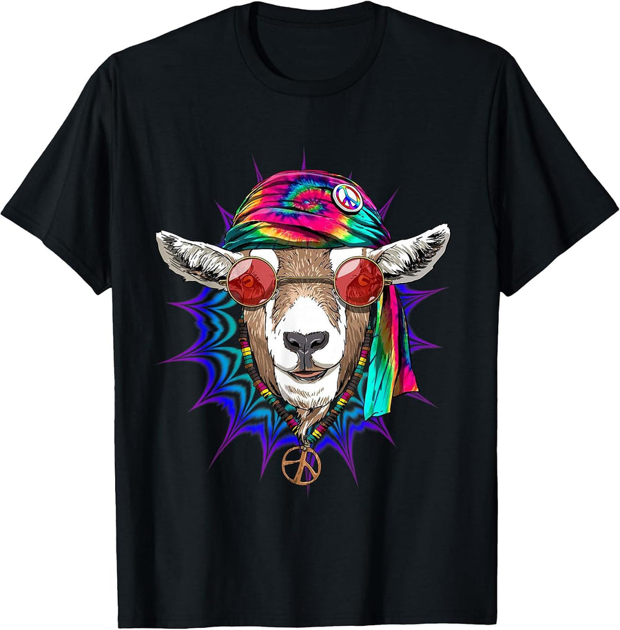 Tie Dye Hippie Goat Hippiness Peace Love Goat T-Shirt, Men, Black, Small - As Pictured