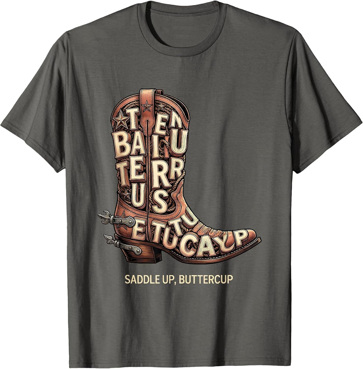 Saddle Up Buttercup Western Cowgirl Design T-Shirt - Asphalt Grey