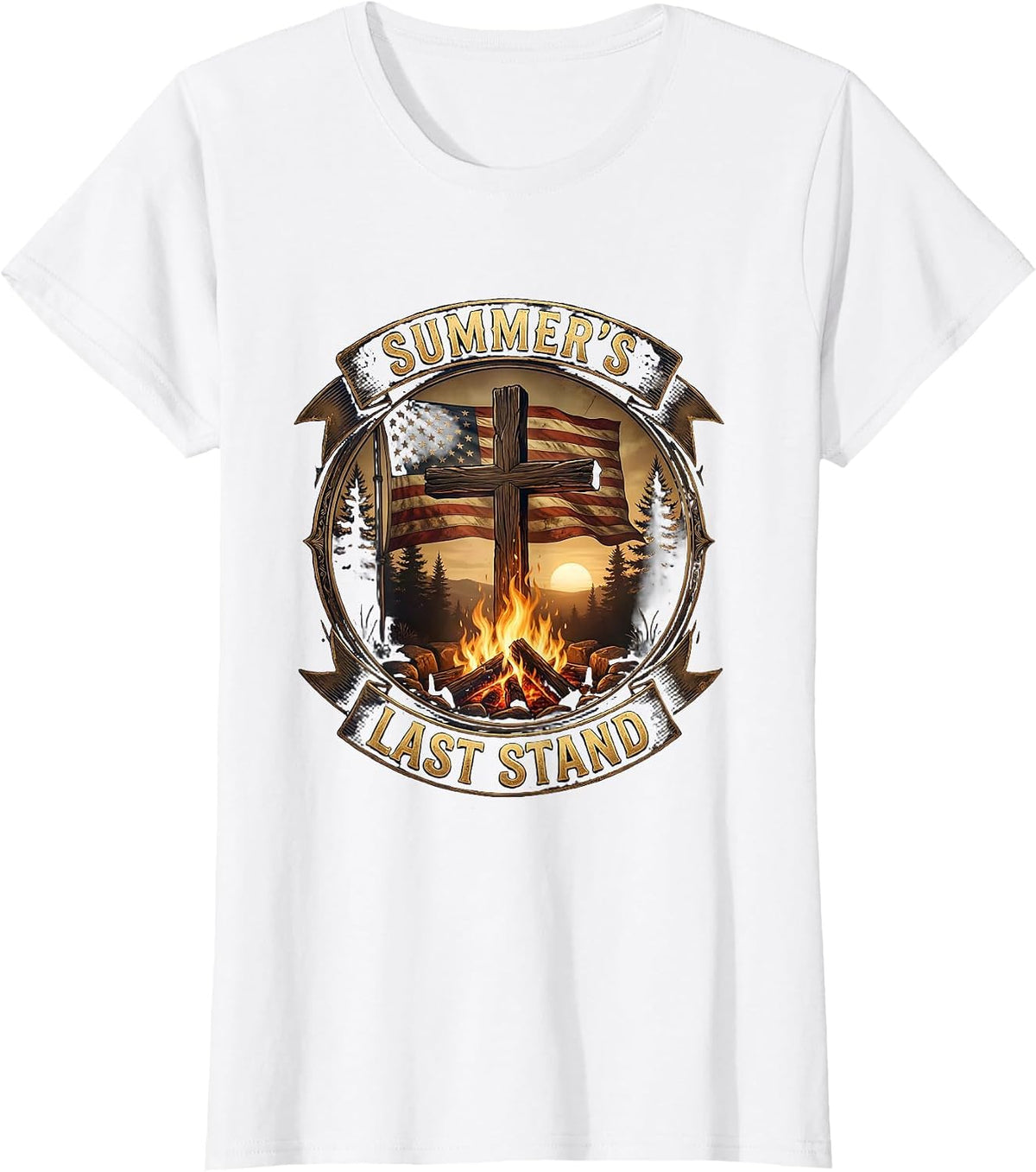 Summer's Last Stand Labor Day Fire Pit Design T-Shirt - White