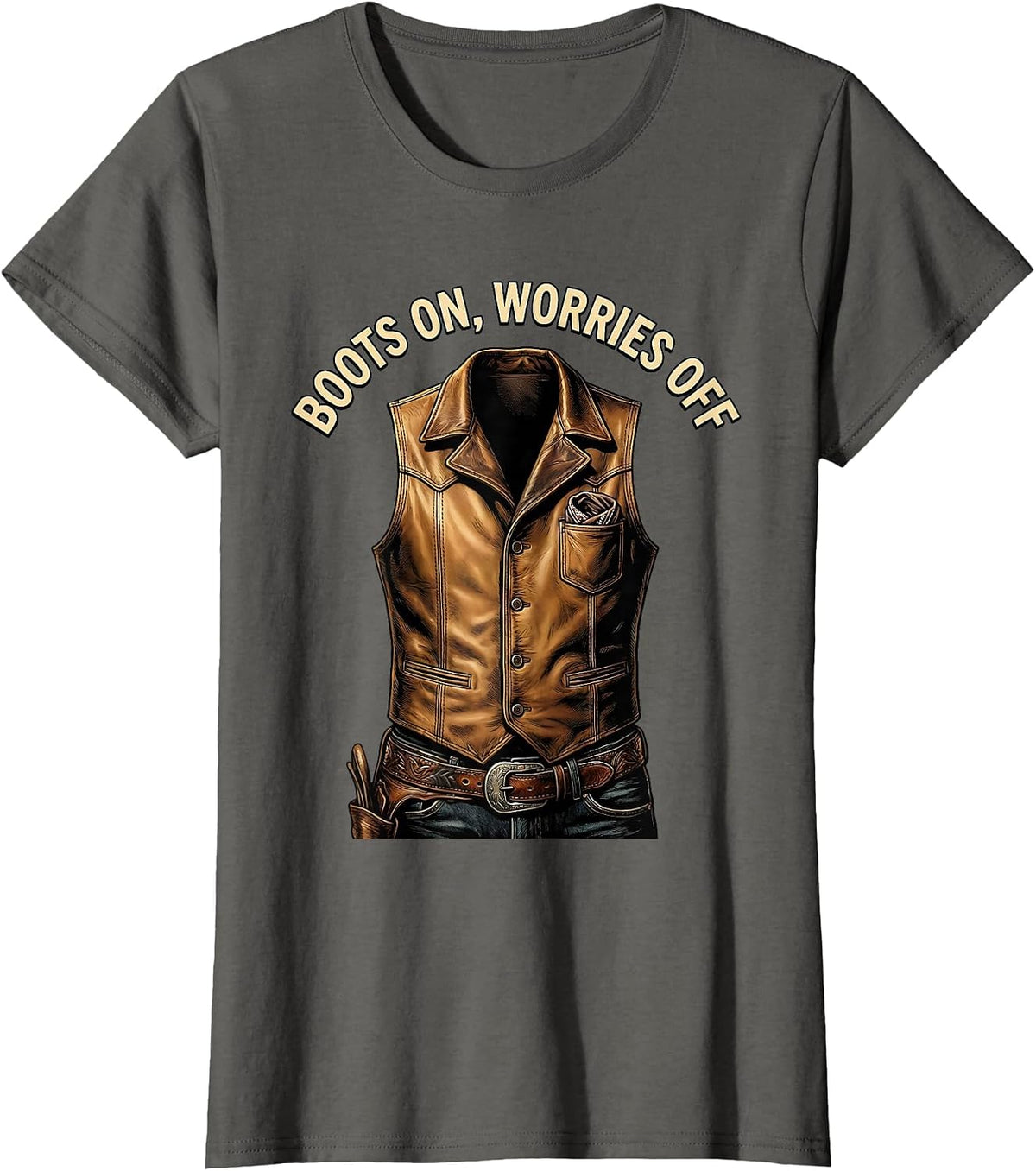 Women's Boots On Worries Off Cowboy Graphic Design T-Shirt - Asphalt Grey