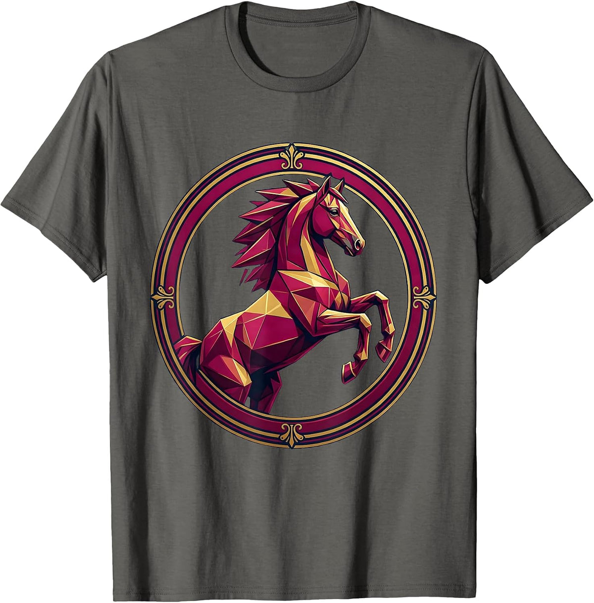 Men's Geometric Low-Poly Horse Bold Colors Design T-Shirt - Asphalt Grey