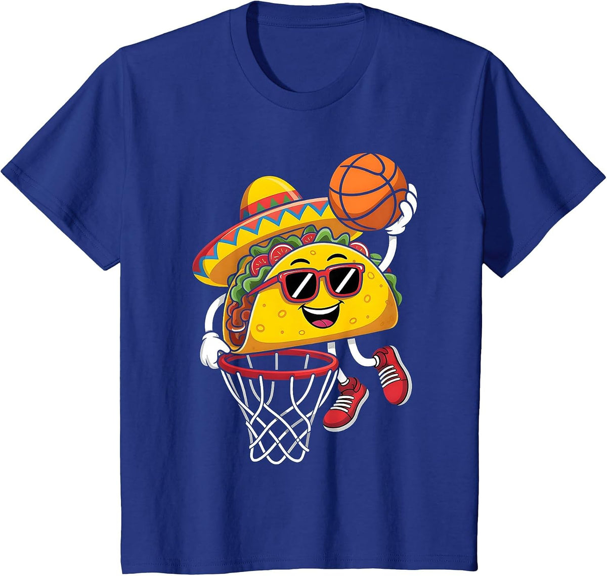 Taco Playing Basketball Mexican Food Cinco De Mayo Kids T-Shirt - Royal Blue