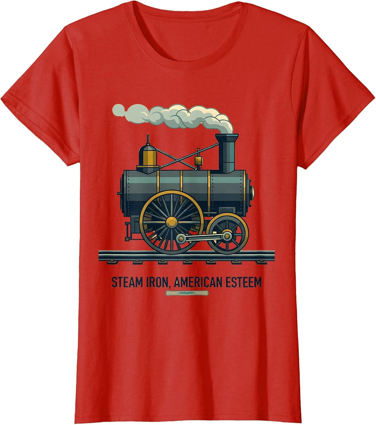 Women's Steam Iron American Esteem Midcentury Modern Big Boy Train T-Shirt - Red