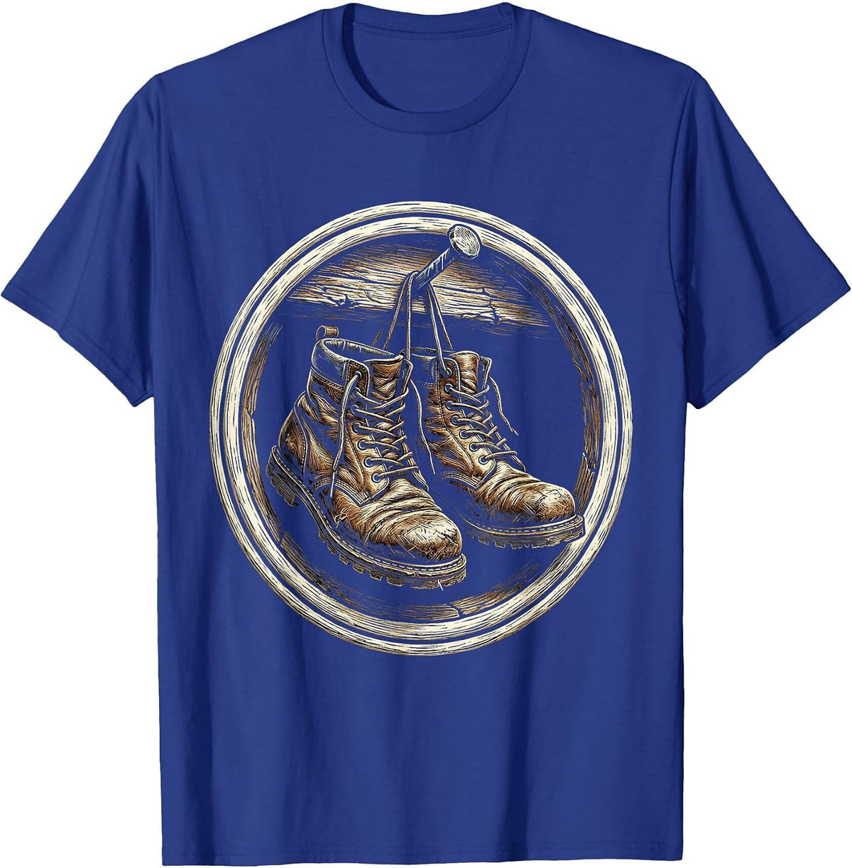 Worn Work Boots on a Nail Graphic T-Shirt - Royal Blue