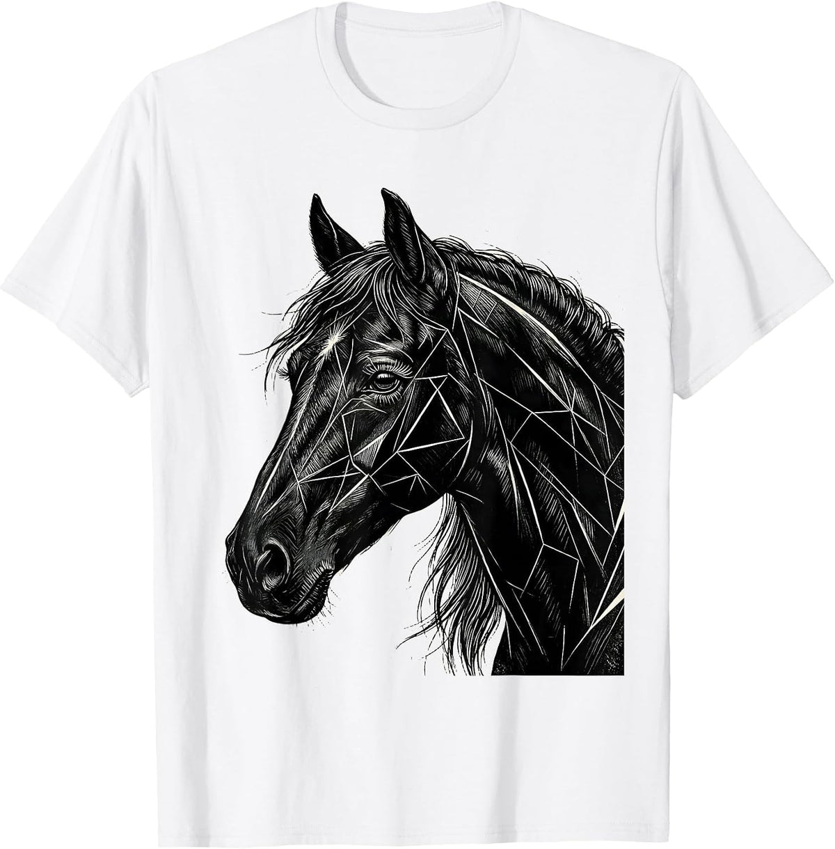Men's Geometric Horse Head Profile Linework Art T-Shirt - White