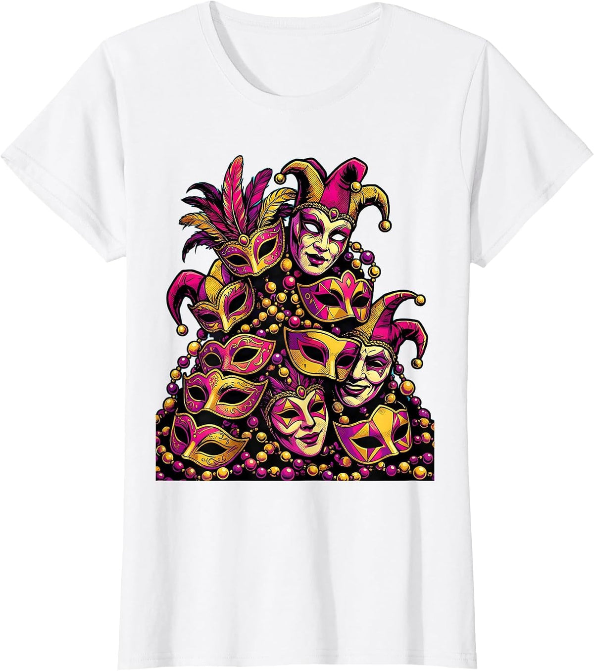 Mardi Gras Masquerade Mask Treasure Heap T-Shirt - White