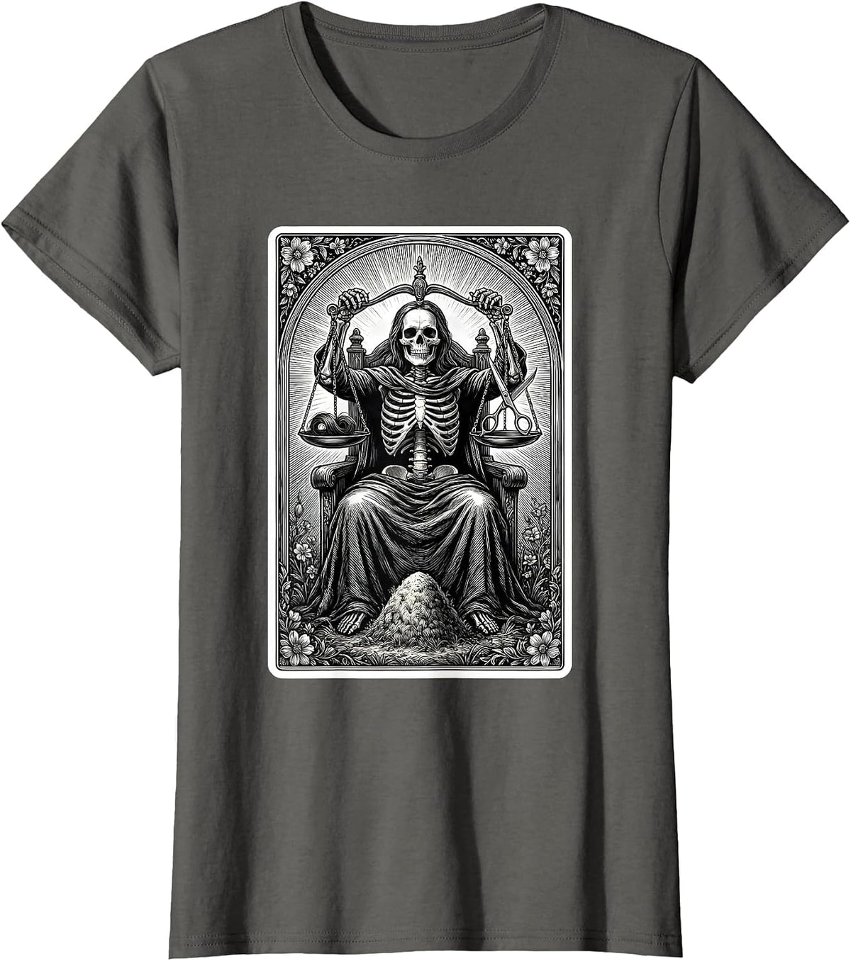 Women's Skeleton Hairstylist Barber Halloween Humor T-Shirt - Asphalt Grey