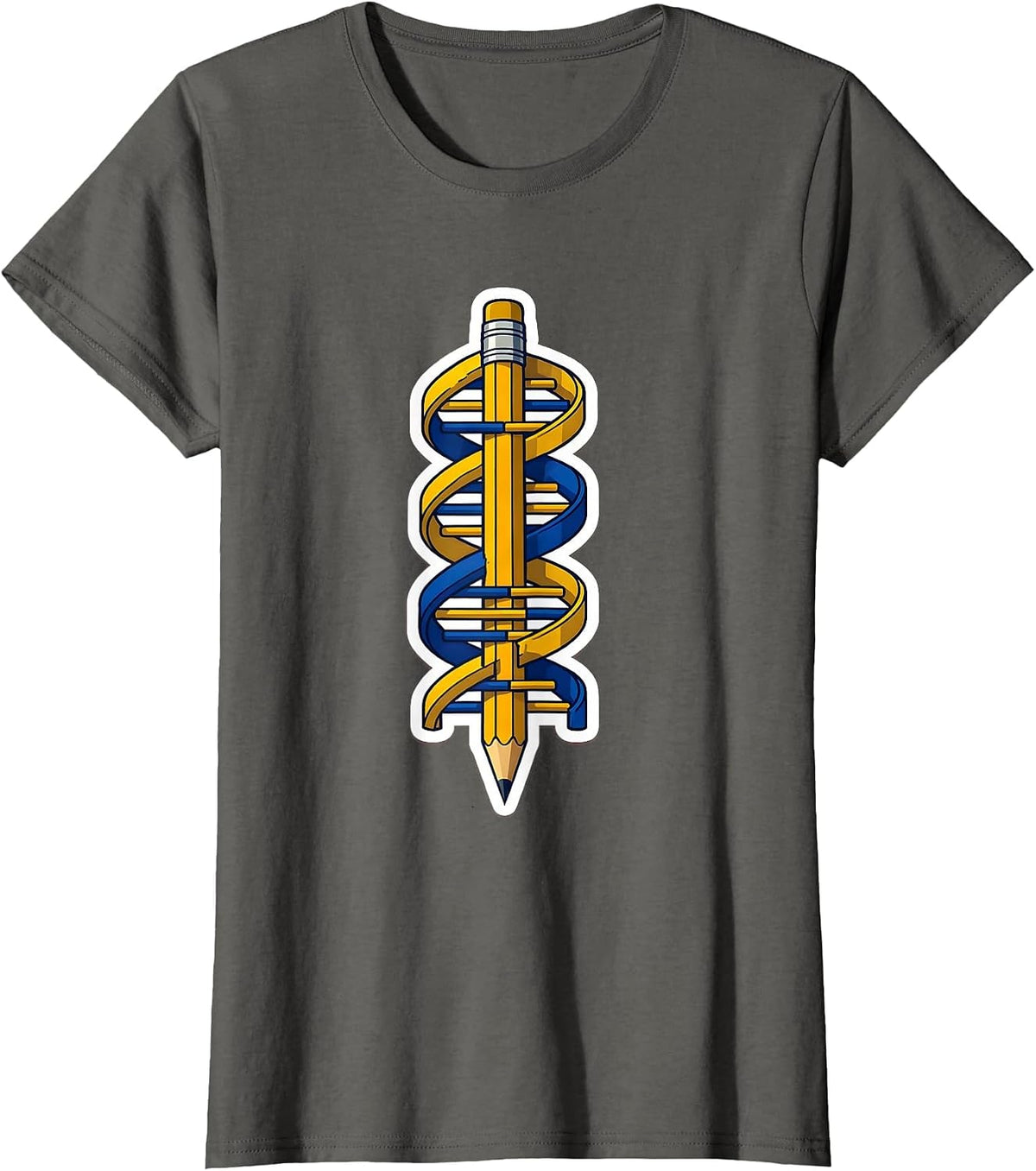 Women's DNA Helix Wrapped Around a Pencil Science Art T-Shirt - Asphalt Grey