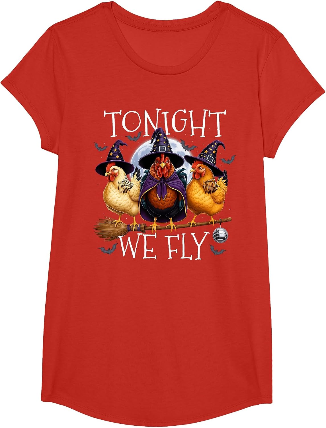 Funny Tonight We Fly Chicken Spooky Season Halloween Farm T-Shirt - Girls Red