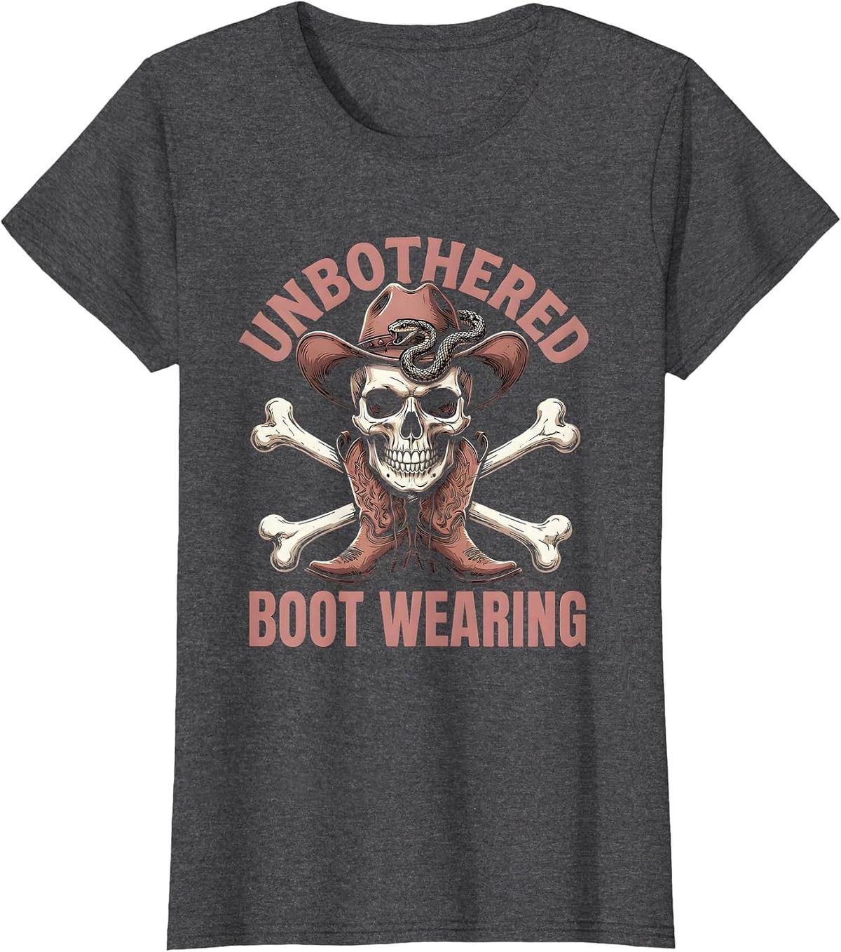 Women's Unbothered and Boot Wearing Cowboy Design T-Shirt - Dark Heather Grey