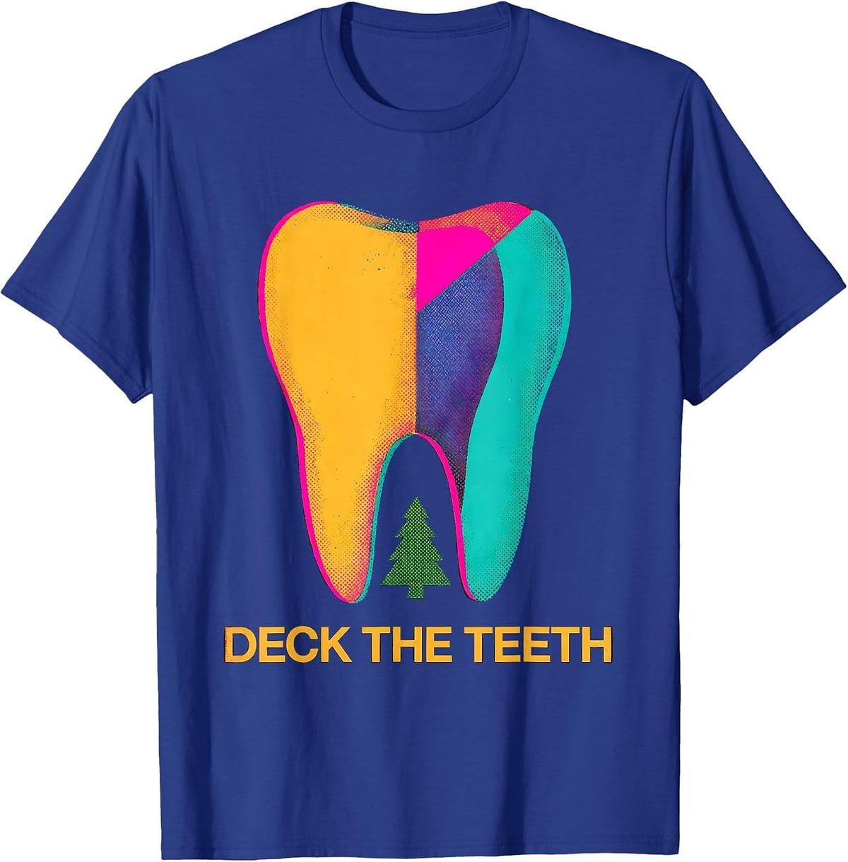 Deck the Teeth Risograph Dental Christmas Humor T-Shirt - Royal Blue