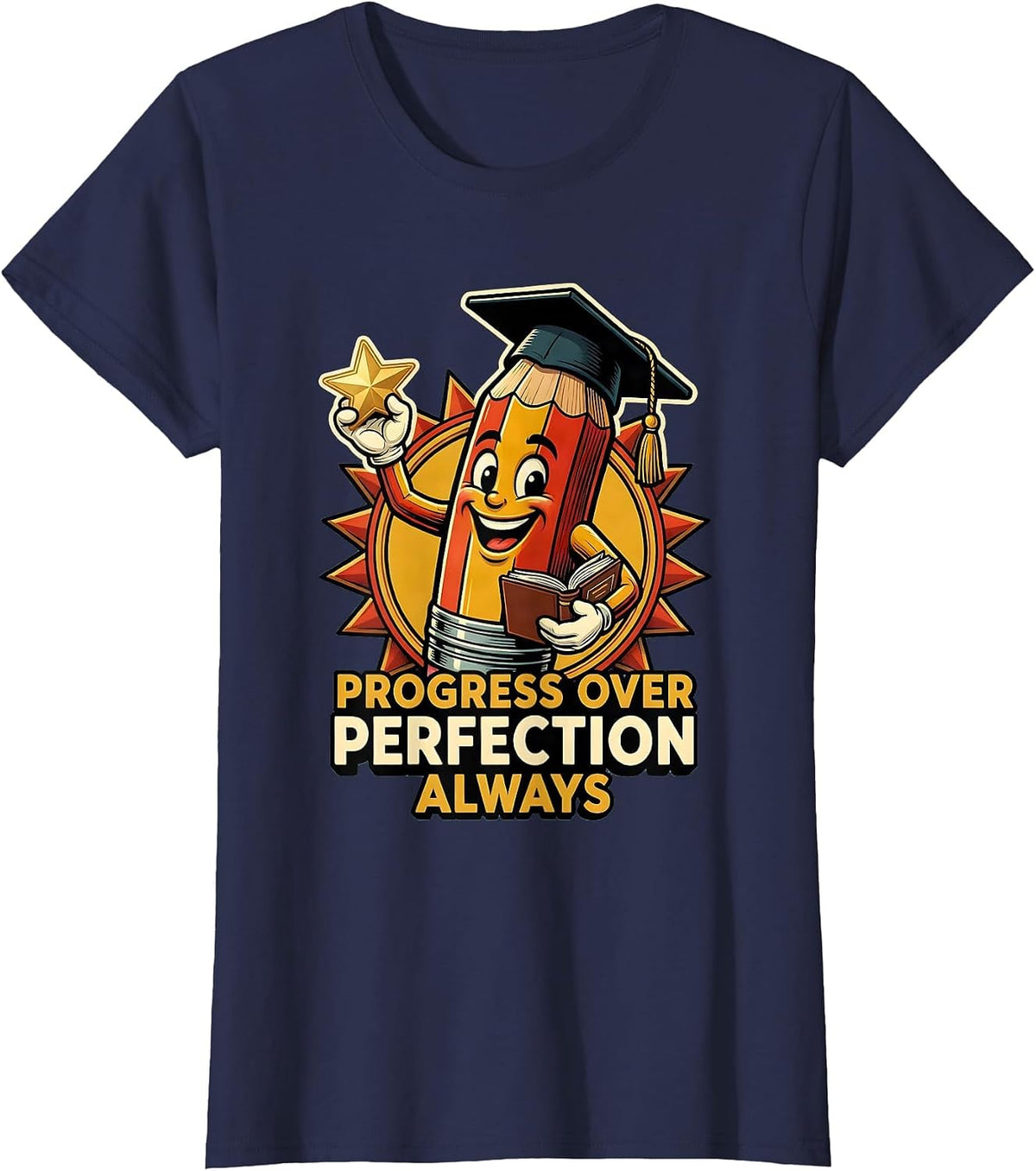 Women's Progress Over Perfection Special Education Teacher T-Shirt - Navy Blue
