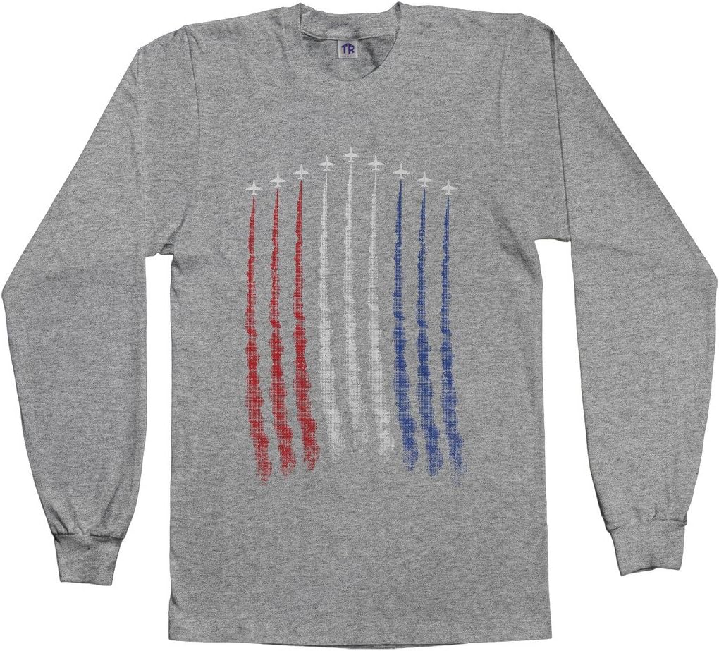 Threadrock Men's Red White Blue Air Force Flyover Long Sleeve T-Shirt - Sport Gray