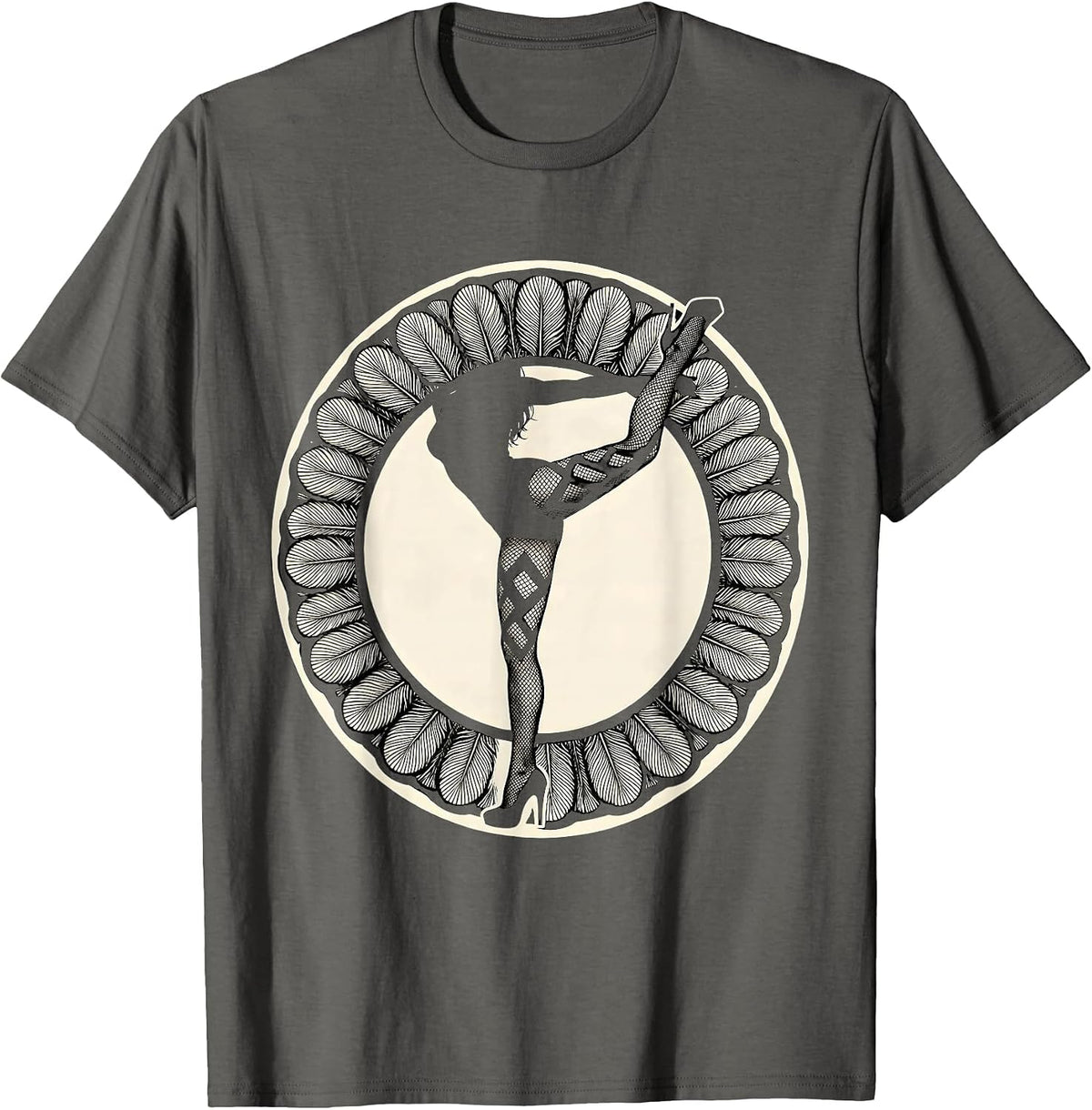 Showgirl Fishnet Stockings High Heel Kick Graphic T-Shirt - Asphalt Grey