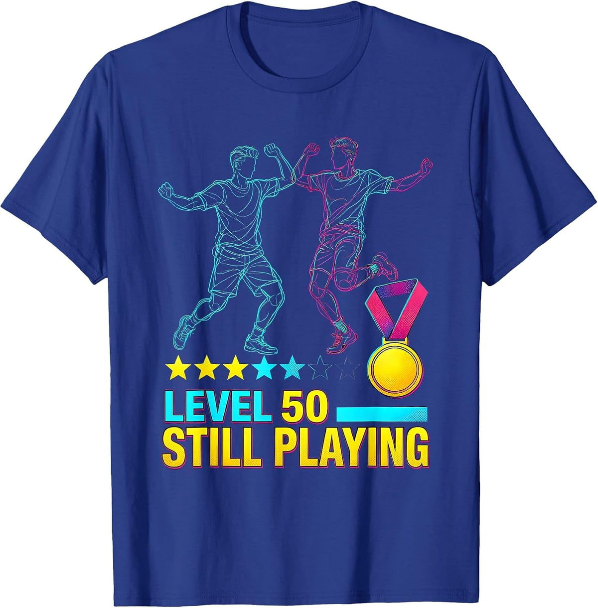 Men's Level 50 Still Playing Pop Art Bachelor Party Anniversary T-Shirt - Royal Blue
