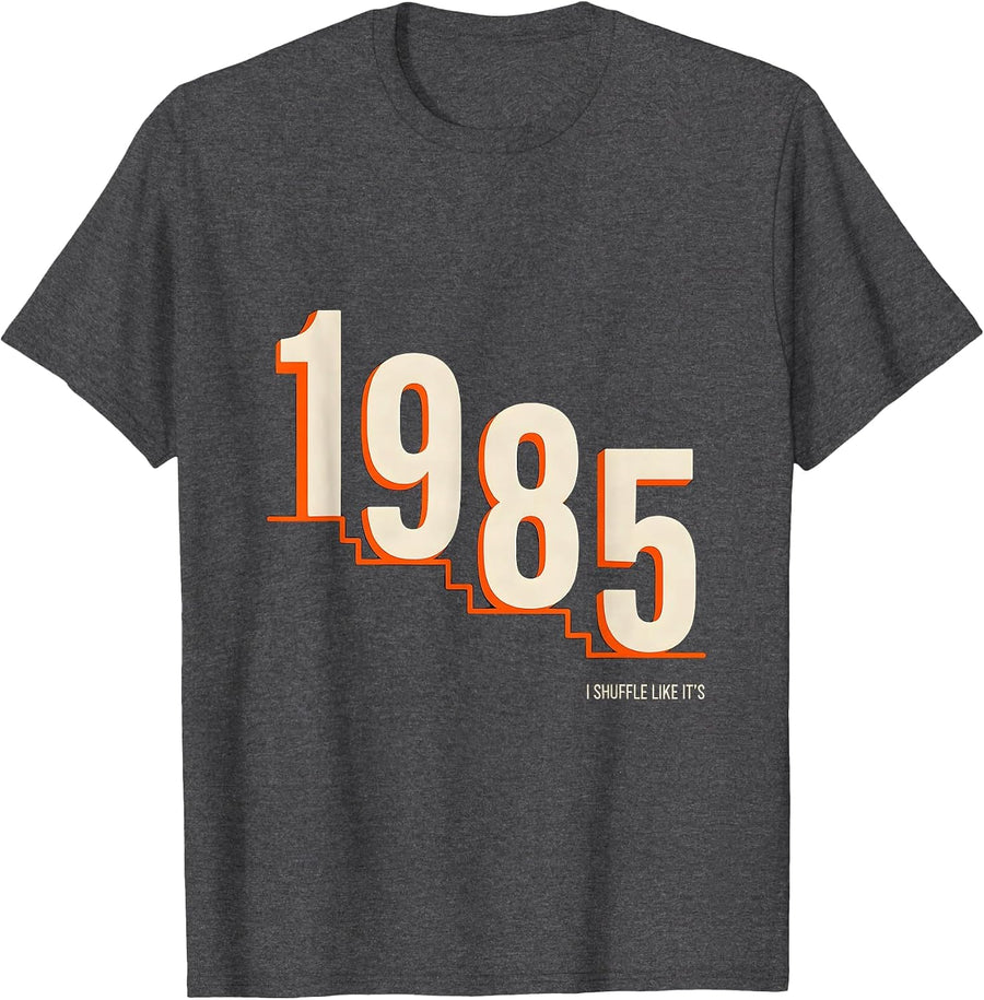 Men's I Shuffle Like It's 1985 Funny Retro Vintage 80s Party T-Shirt - Dark Heather Grey
