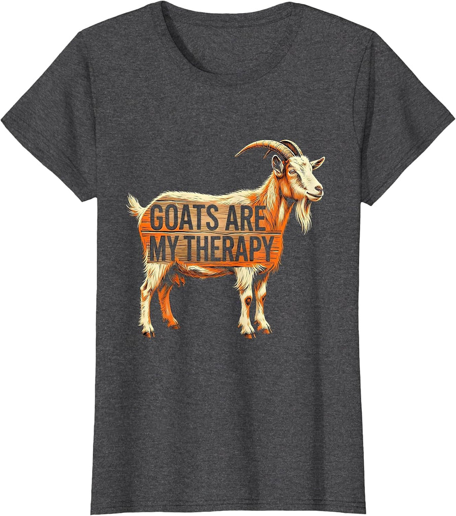 Women's Goats Are My Therapy Funny Goat Lover Design T-Shirt - Dark Heather Grey