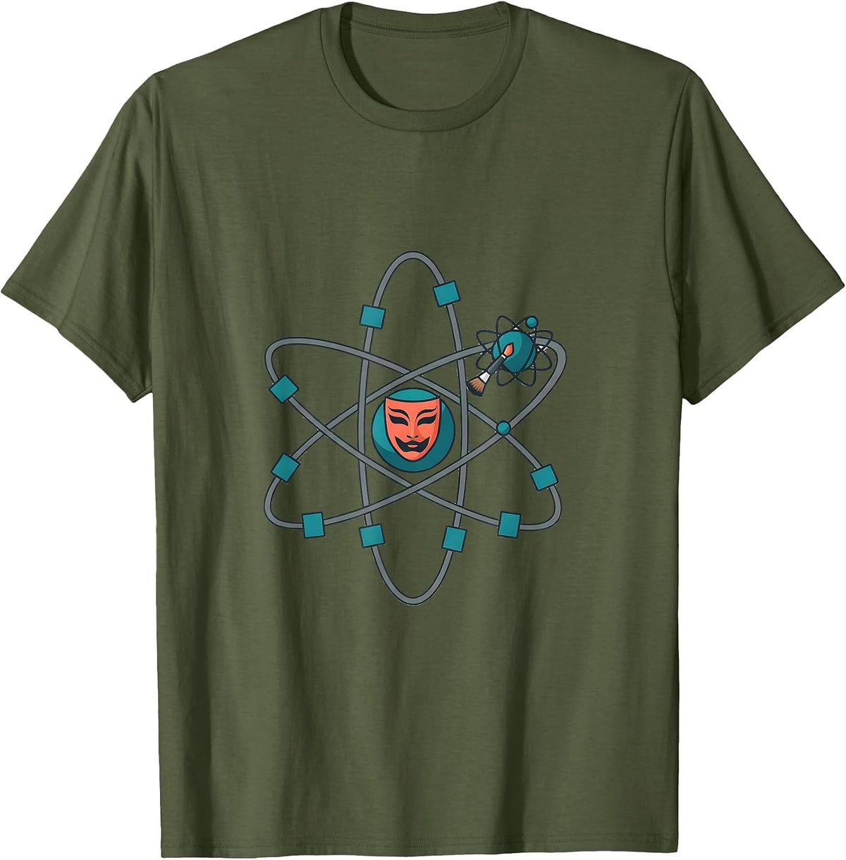 Atom Makeup Mask Science Nerd Humor Gift T-Shirt - Olive Green