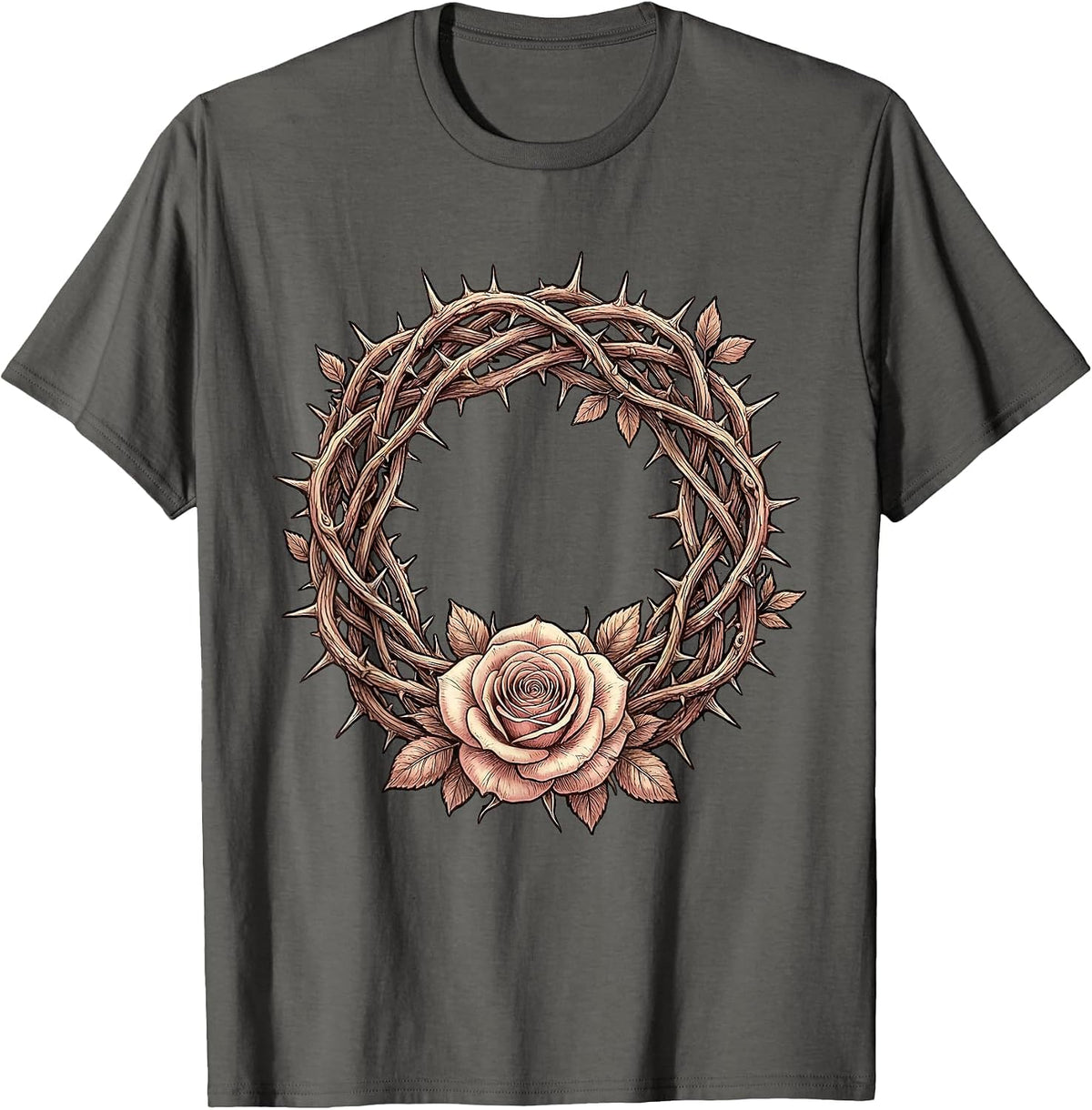 Crown of Thorns Rose Jesus Faith Graphic T-Shirt - Asphalt Grey