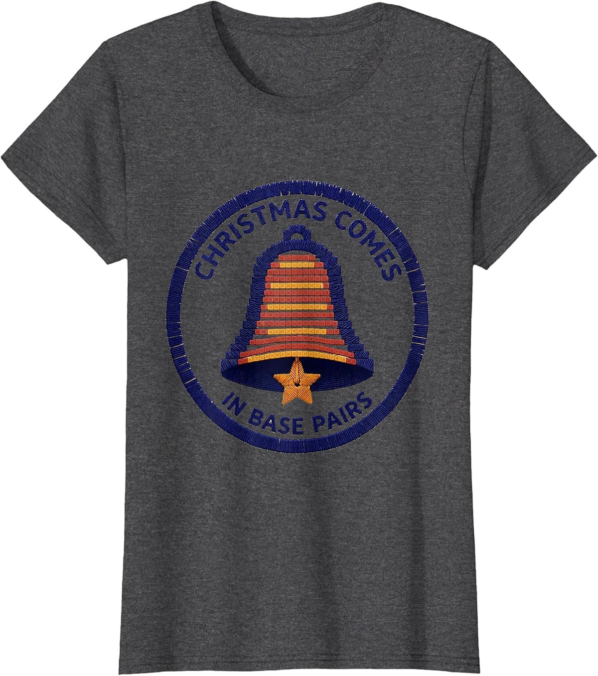 Women's Christmas Comes in Base Pairs Science Teacher DNA Humor T-Shirt - Dark Heather Grey
