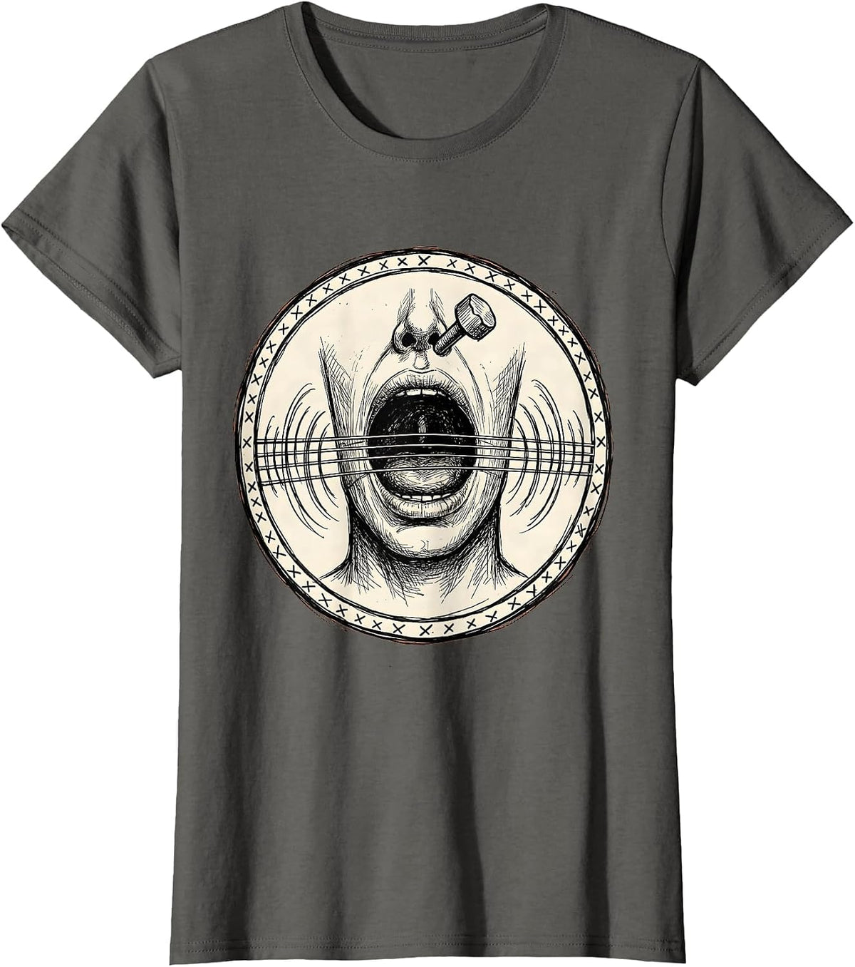 Women's Speech Therapy Vocal Cords Guitar Strings Design T-Shirt - Asphalt Grey