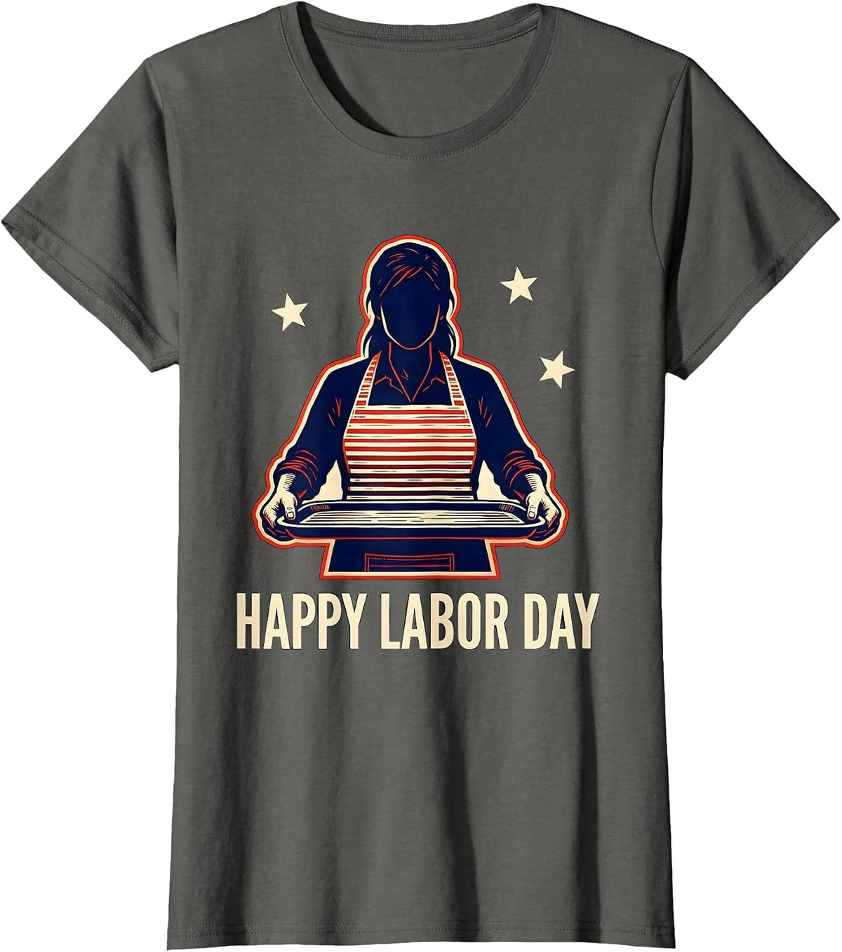 Women's Happy Labor Day Stencil Graphic Patriotic Woman Gift T-Shirt - Asphalt Grey
