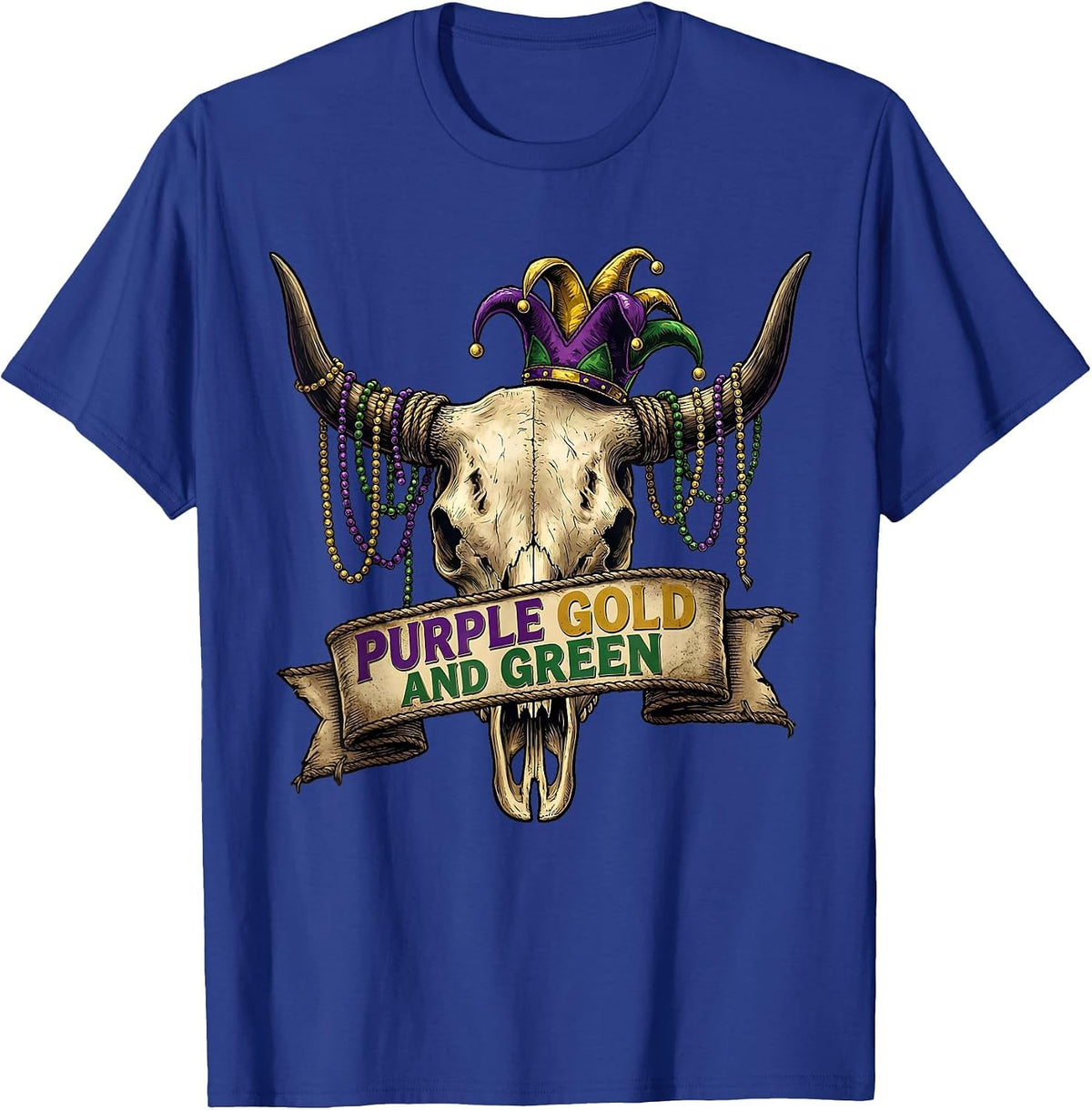 Purple Gold and Green Mardi Gras Celebration Design T-Shirt - Royal Blue