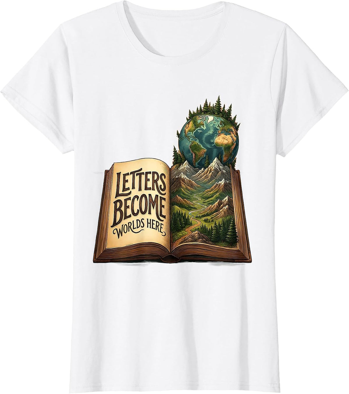 Letters Become Worlds Reading Teacher Design T-Shirt - White