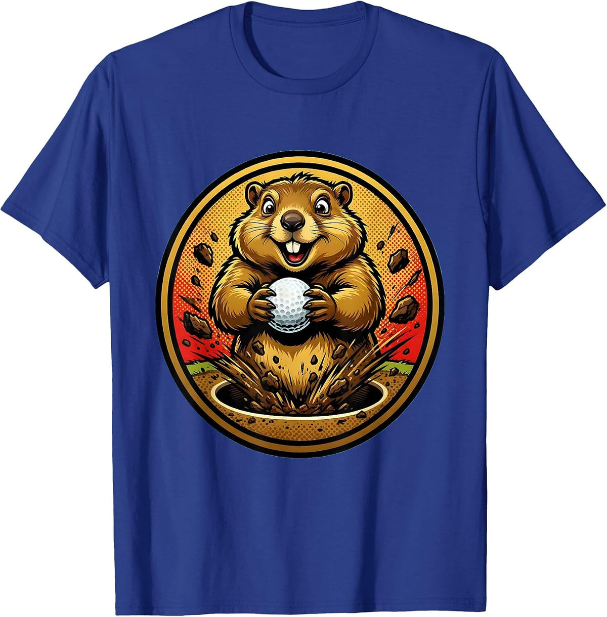 Funny Golf Groundhog Stealing Ball From Cup T-Shirt - Royal Blue