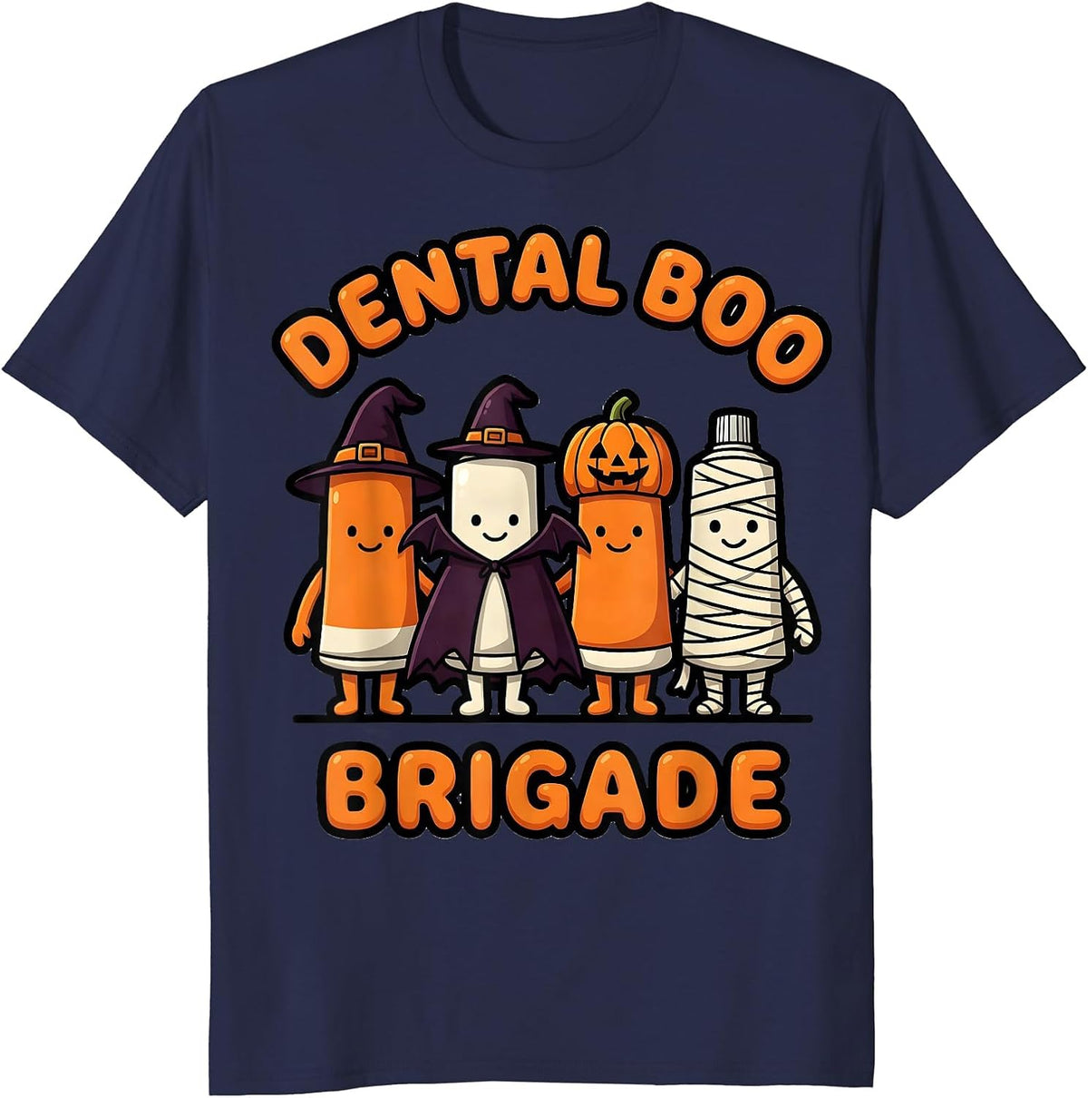 Dental Boo Brigade Cute Halloween Dentist Costume Humor T-Shirt - Navy Blue