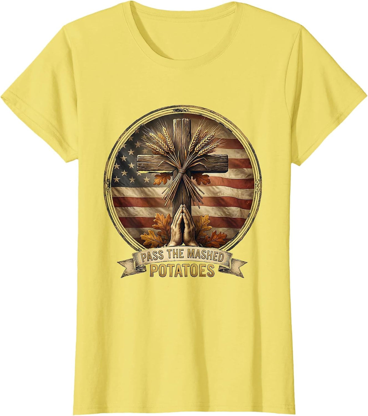 Women's Pass the Mashed Potatoes Thanksgiving Design T-Shirt - Lemon Yellow