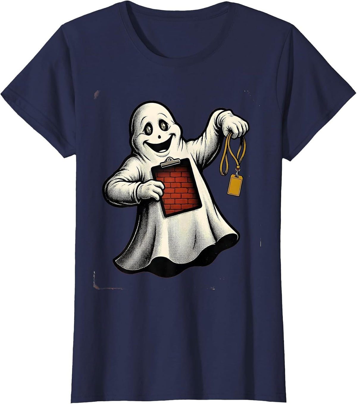 Women's Retro Cartoon Ghost Para Normal Activities SPED Teacher T-Shirt - Navy Blue