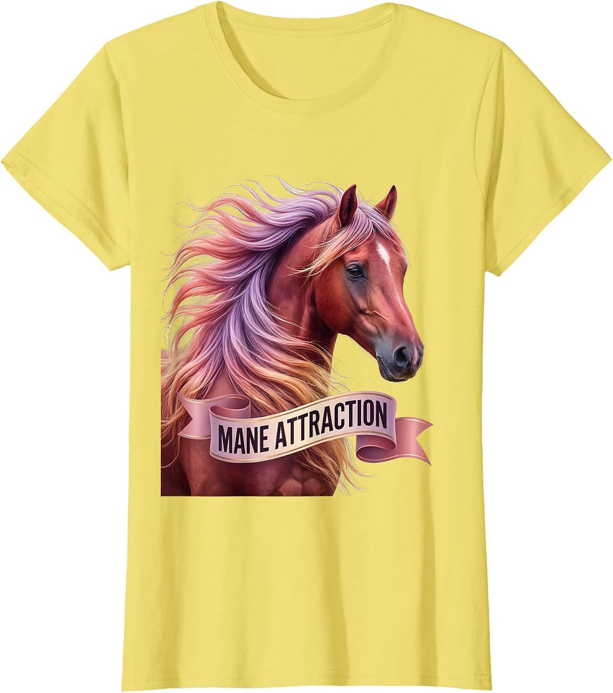 Women's Mane Attraction Horse Lover Graphic Design T-Shirt - Lemon Yellow