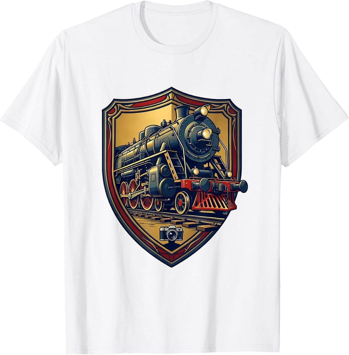 Men's Heraldic Big Boy 4014 Steam Locomotive Enthusiast Emblem T-Shirt - White