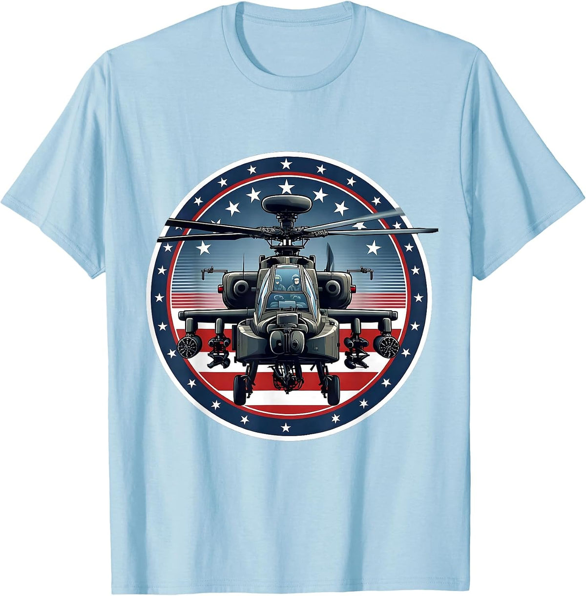 Men's AH-64 Apache Patriotic Helicopter Pilot Veteran Aviation T-Shirt - Baby Blue