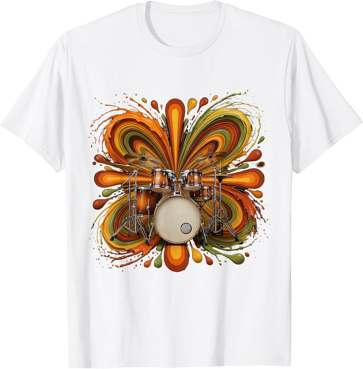 Exploding Drum Kit Colorful Paint Splatter Art T-Shirt - White