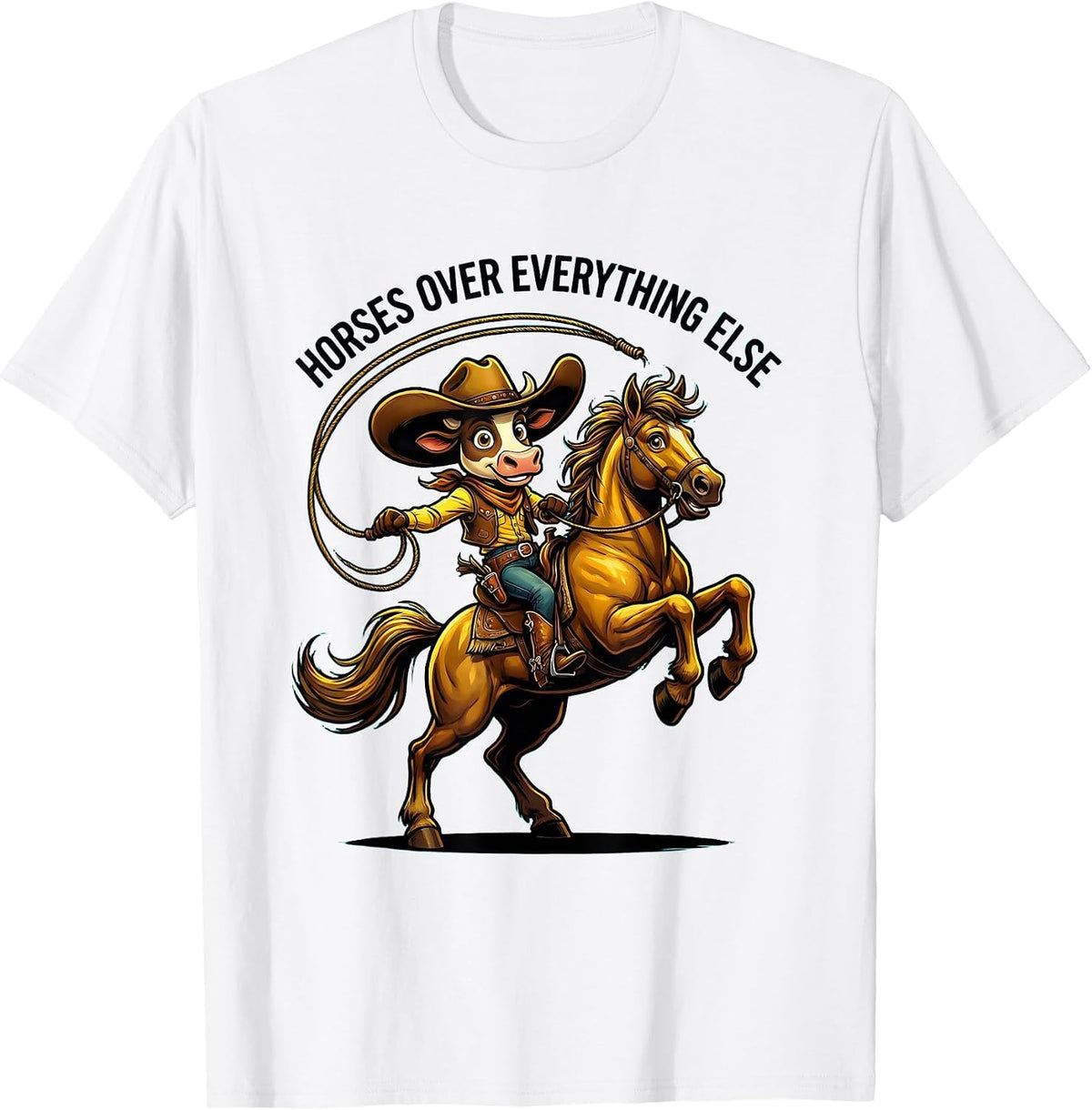 Men's Horses Over Everything Cowgirl Graphic Design T-Shirt - White
