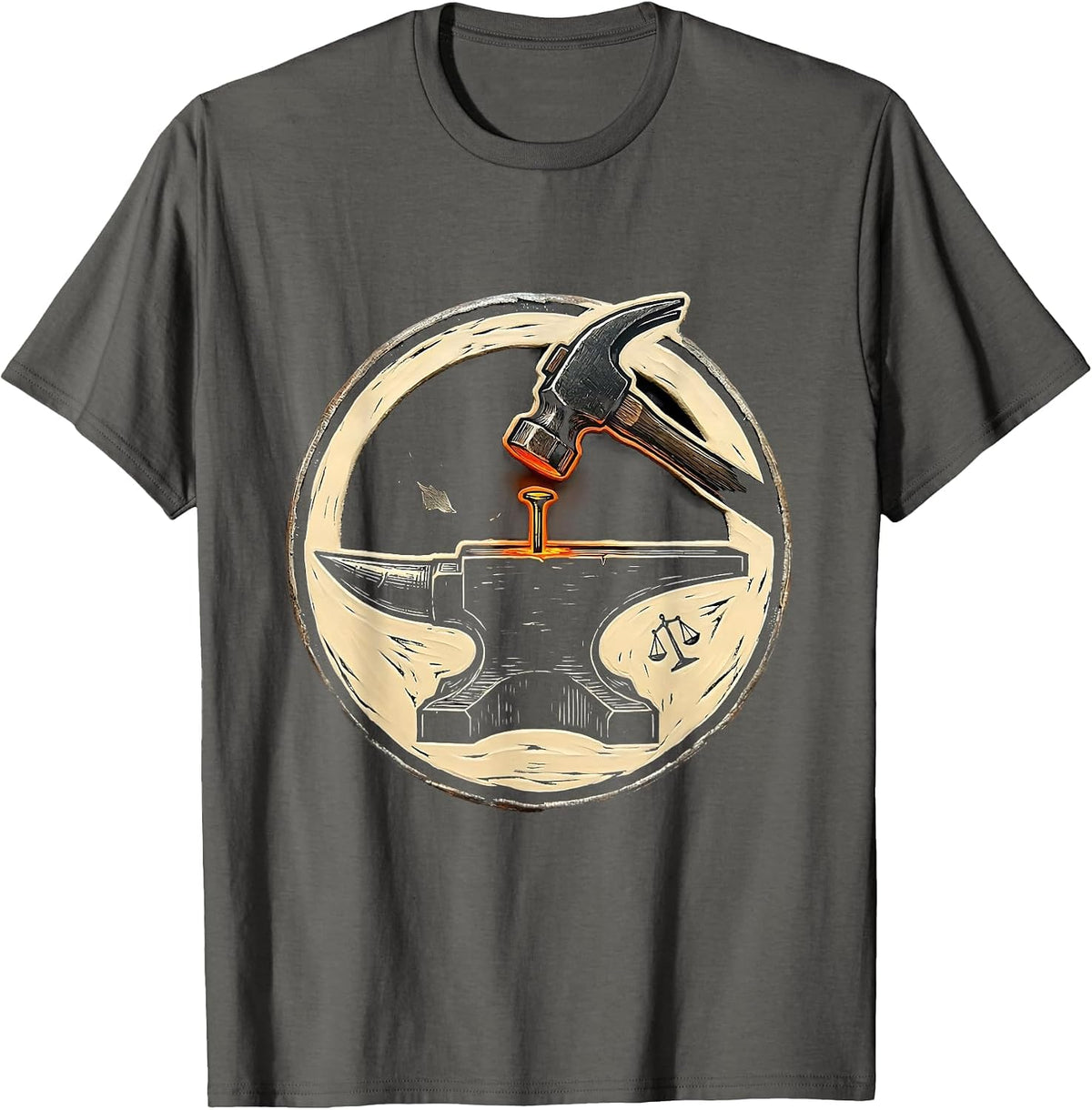 Men's Sealed Anvil Hammer Badge Blacksmith Forge Humor T-Shirt - Asphalt Grey