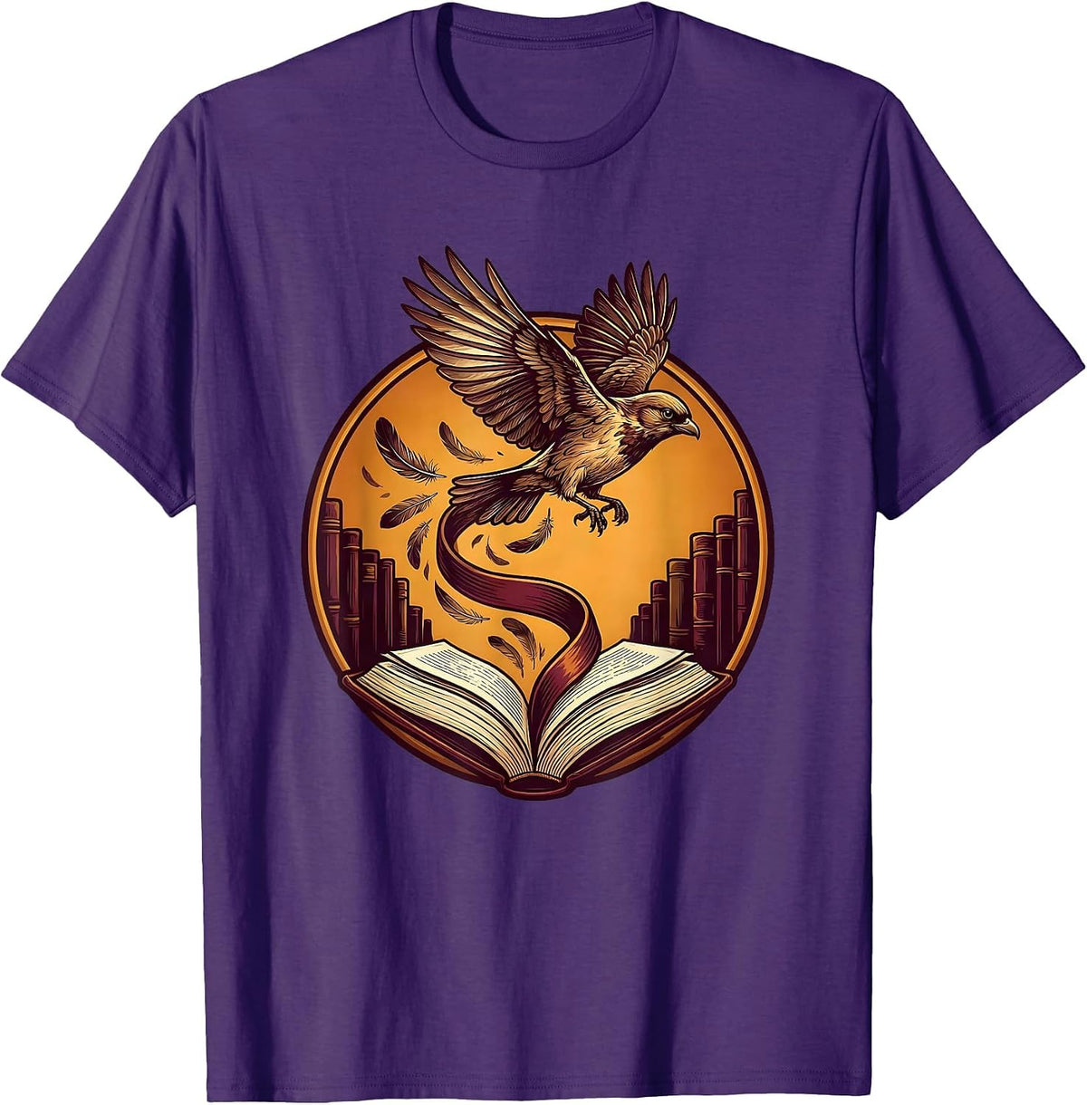 Men's Reading Teacher Bookmark Bird Soaring Illustration T-Shirt - Purple