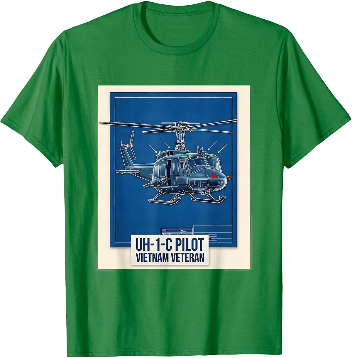 Men's UH-1C Pilot Vietnam Veteran Military Helicopter Pilot T-Shirt - Kelly Green