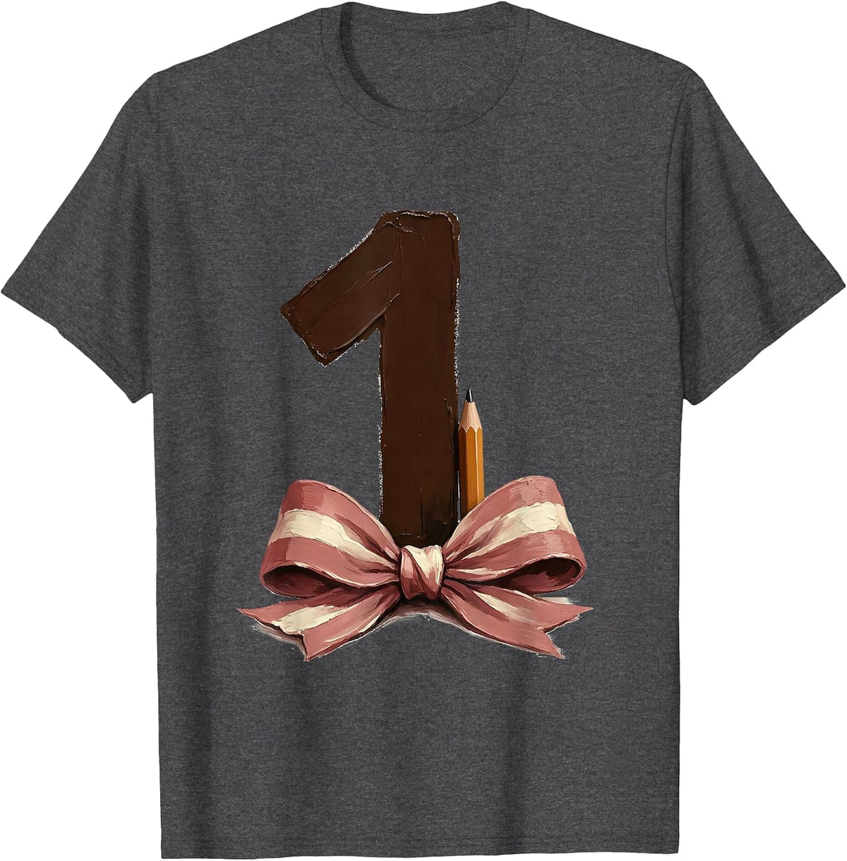 Men's First Grade Coquette Bow Back to School Pencil T-Shirt - Dark Heather Grey