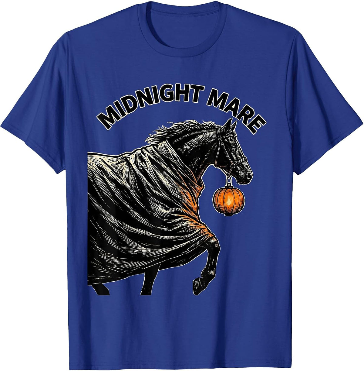 Midnight Mare Linocut Spooky Horse Halloween Equestrian Gift T-Shirt - Royal Blue