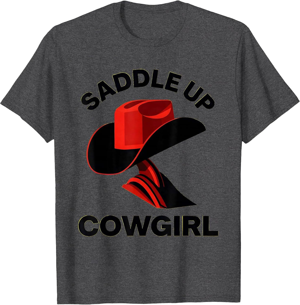 Saddle Up Cowgirl Western Rodeo Design T-Shirt - Dark Heather Grey