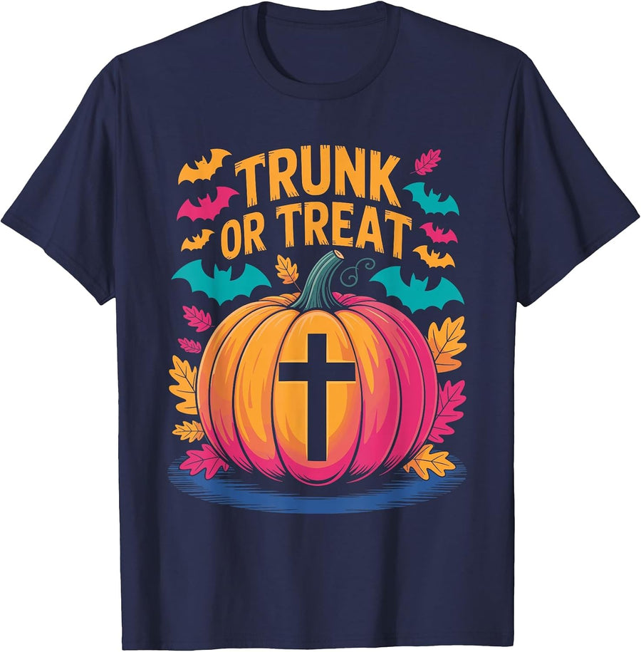 Trunk Or Treat Halloween Costume Christian Pumpkin Church T-Shirt - Navy Blue