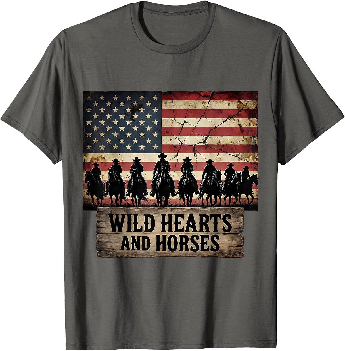 Men's Wild Hearts and Horses Equestrian Design T-Shirt - Asphalt Grey