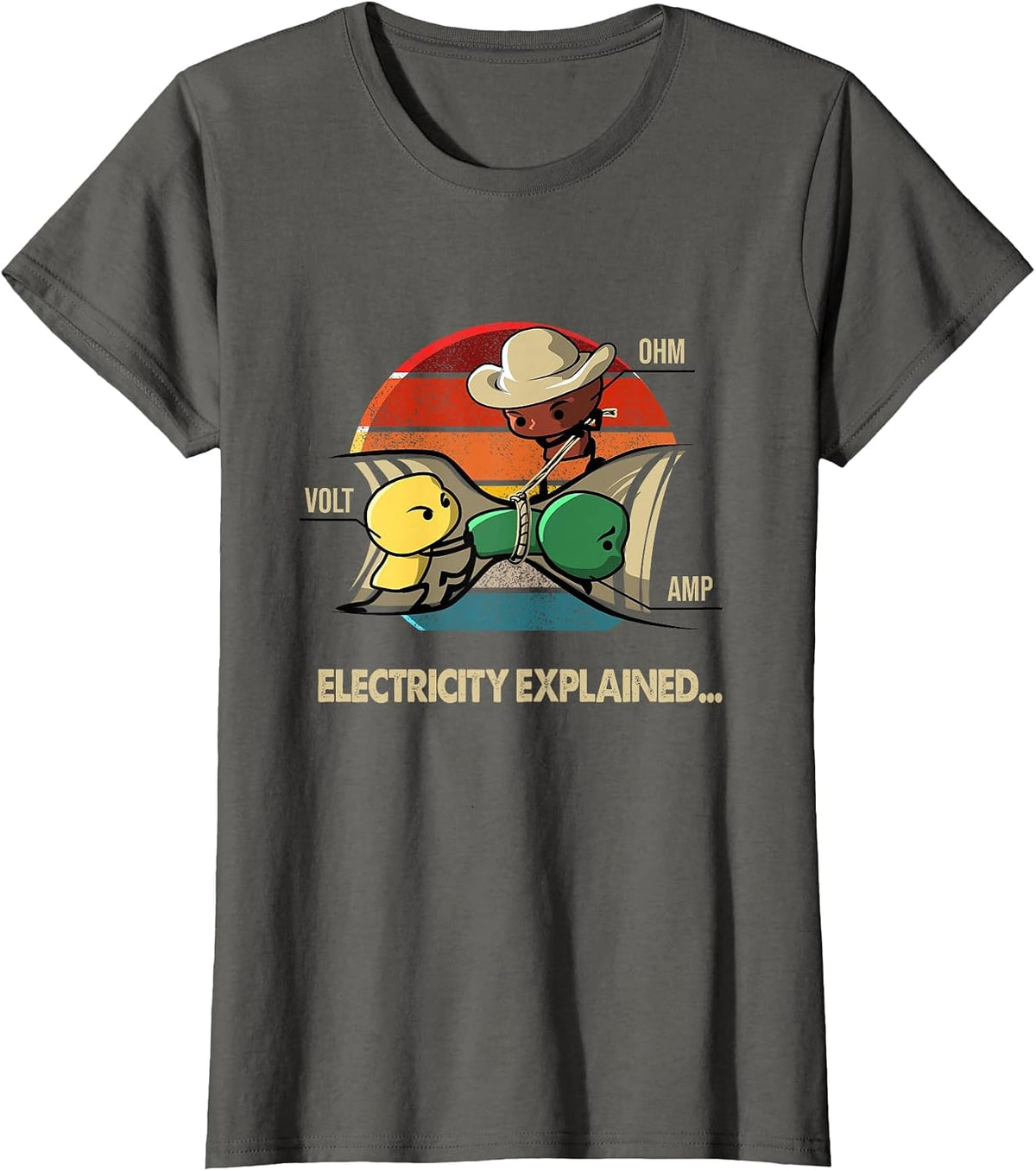 Ohm Volt Amp Electricity Explained Vintage Electrician Nerd T-Shirt - Asphalt Grey