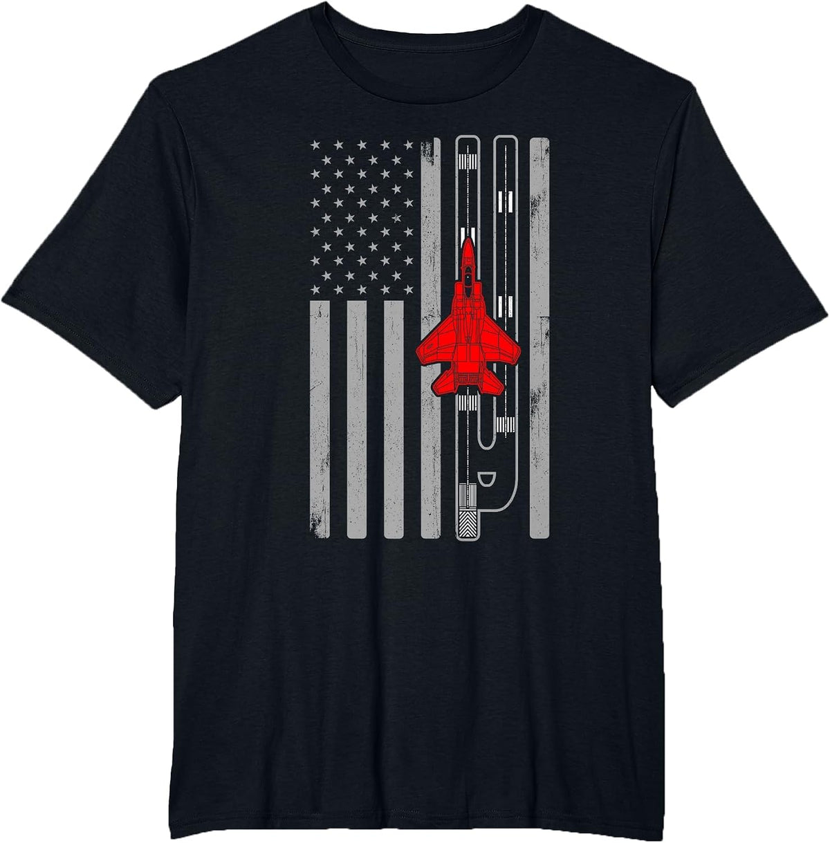 F-15 Eagle Fighter Jet Plane American Flag F15 T-Shirt - Black