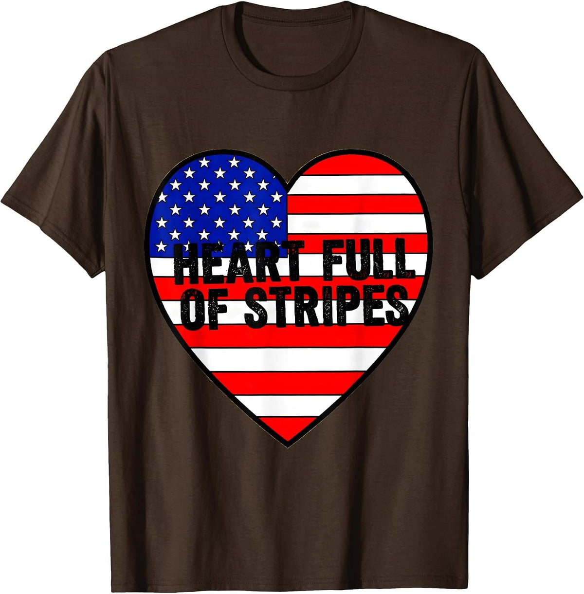 Heart Full of Stripes American Flag Design T-Shirt - Brown