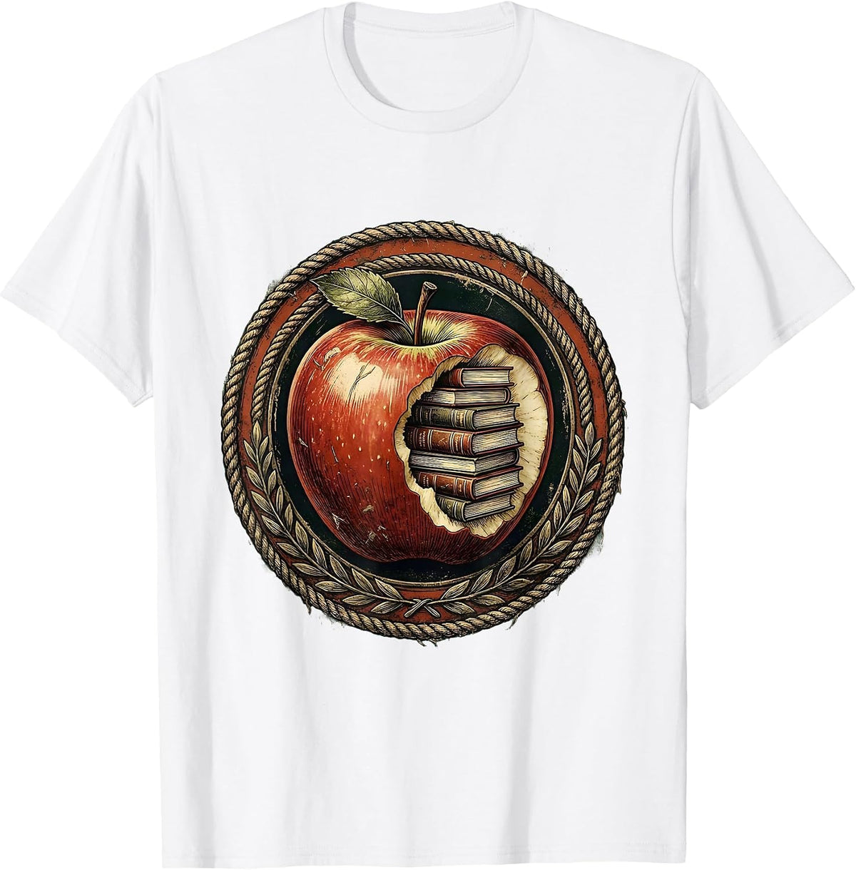 Men's Teacher Apple Books Graphic Tee Gift Idea T-Shirt - White